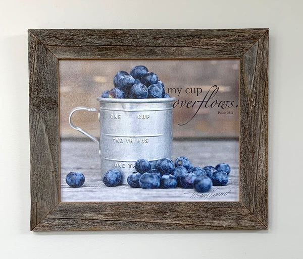 Cup of Blueberries - Canvas Framed in Barn Wood