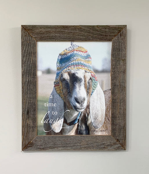 Maggie - Goat with Hat- Canvas Framed in Barn Wood