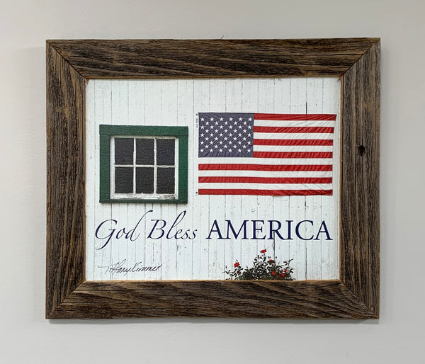 God Bless America - Canvas Framed in Barn Wood